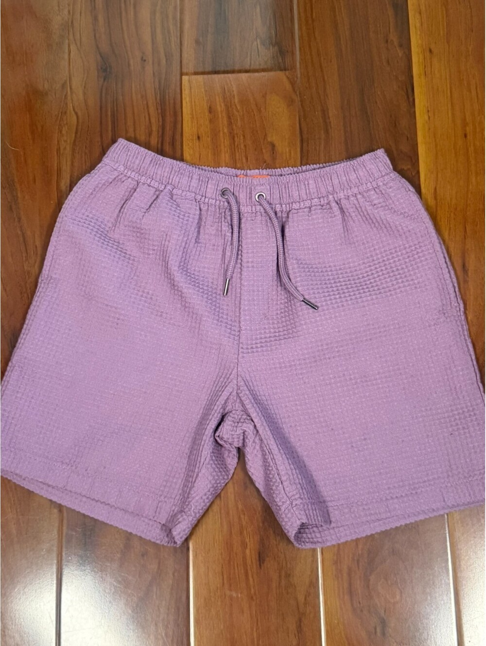 Negative Space Textured Cord Shorts Purple Elastic Waist Drawstring Men's Size S